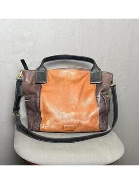 Y2K Brown, Tan, + Black Leather Satchel Bag from FOSSIL Color Blocked Crossbody